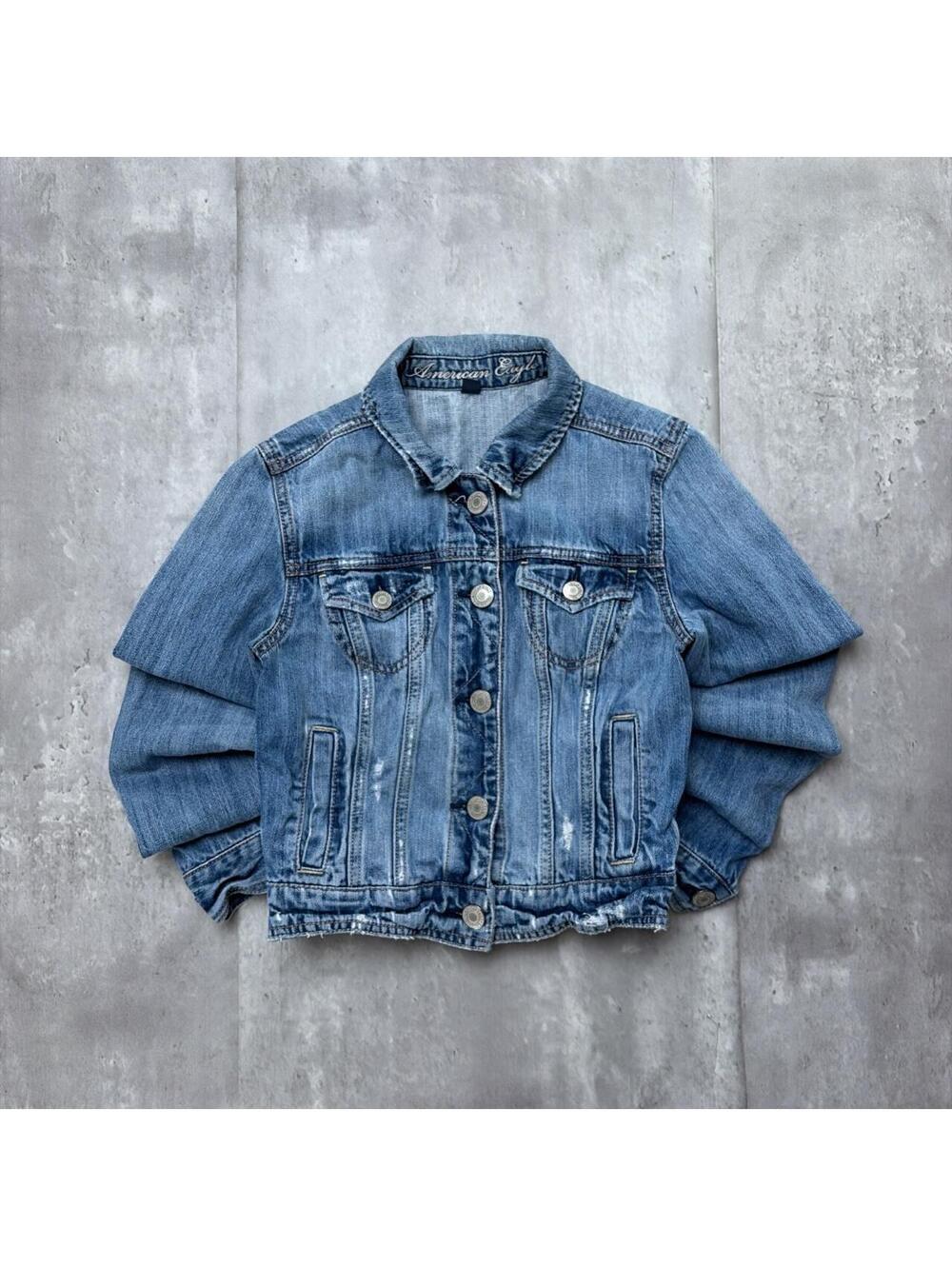 Y2K Blue American Eagle Grunge Trucker Denim Jacket